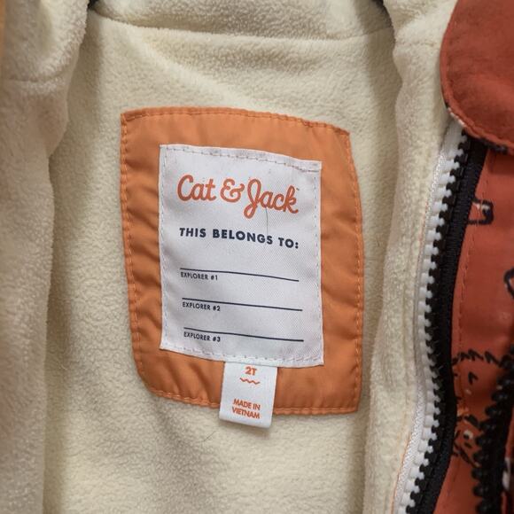 Cat & Jack Toddler Zip Up Winter 3-In-1 Windbreaker Jacket Orange Animals 2T - Picture 7 of 14